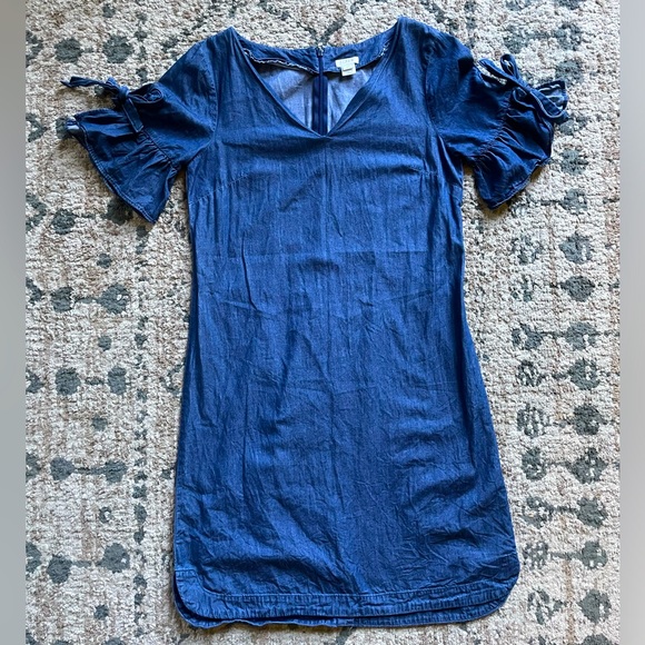 Denim J. Crew Dress w Flutter Sleeve Size XS Neutral Contemporary Country 10/10 - Picture 1 of 7